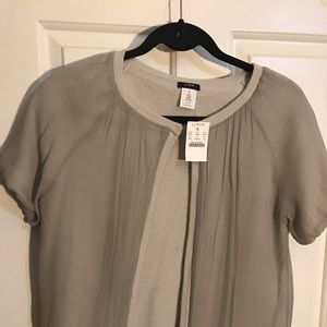 J.Crew Gray Cashmere/Wool/Silk Short Sleeve Shell